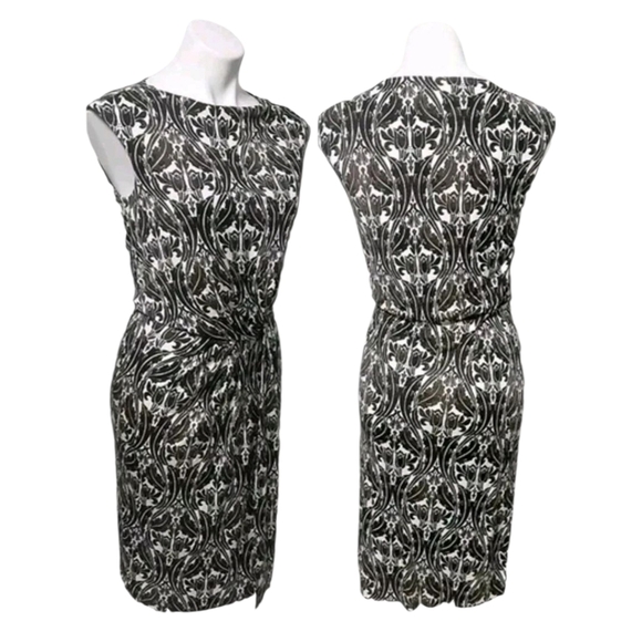 Tory Burch Odila Silk Faux Wrap Twisted Front Shift Dress Black White Brown XL - Picture 3 of 10